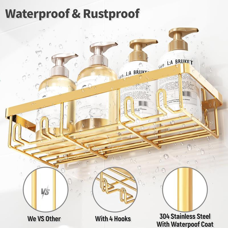 5-Pack Rust-Proof Waterproof Shower Shelves - Large Capacity Wall-Mounted Organizer with Soap Holder, No Drilling Required, Minimalist Stainless Steel Caddy for Bathroom and Kitchen Decor