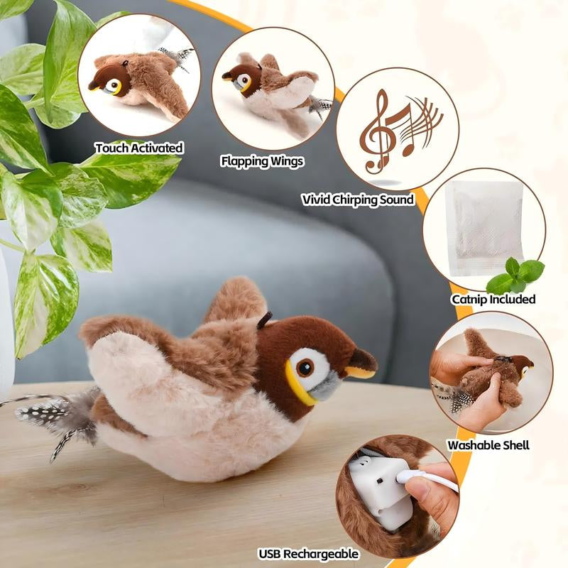 2025 Flapping Bird Cat Toy - Interactive Rechargeable Pet Exercise Toy with Lifelike Chirping Sounds - Perfect Gift for Cats and Puppies!