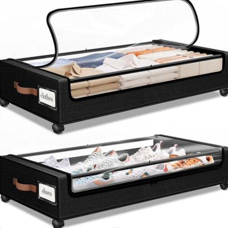 Maximize Your Space: 2-Pack Rolling Under Bed Storage Containers with Clear Windows & Labels - Perfect for Clothes, Shoes, and Blankets (30.71"x16.93"x6.69", Black)
