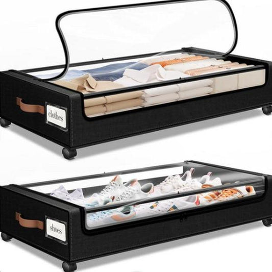 Maximize Your Space: 2-Pack Rolling Under Bed Storage Containers with Clear Windows & Labels - Perfect for Clothes, Shoes, and Blankets (30.71"x16.93"x6.69", Black)
