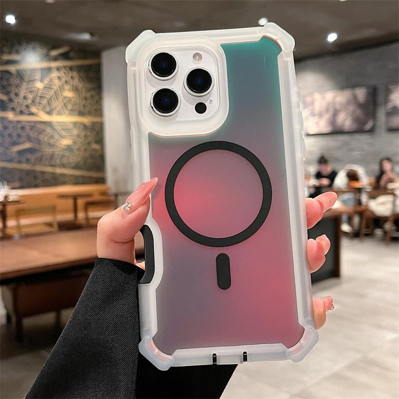 Luxury MagSafe Laser Armor Phone Case for iPhone 16/15/14/13 Pro Max - Dual Layer Protection, Wireless Charging, and Shockproof Design