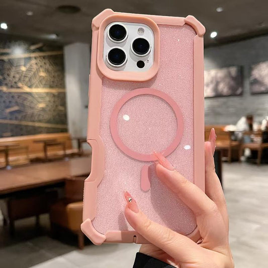 Luxury MagSafe Laser Armor Phone Case for iPhone 16/15/14/13 Pro Max - Dual Layer Protection, Wireless Charging, and Shockproof Design