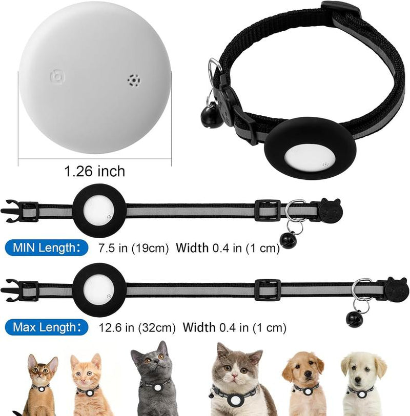 Reflective Breakaway Cat Collar with AirTag Holder & Bell - Adjustable GPS Tracker for Safe Kittens - Stylish Black Design