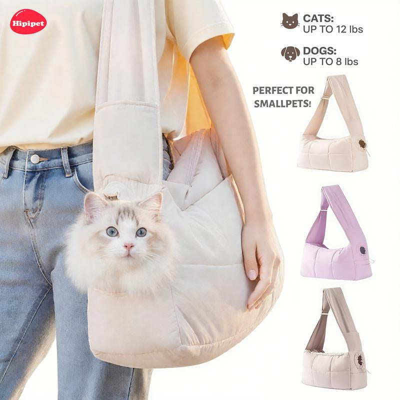 Hipipet Escape-Proof Quilted Sling Carrier - Stylish & Spacious Pet Bag for Cats & Small Dogs, Perfect for Outdoor Adventures
