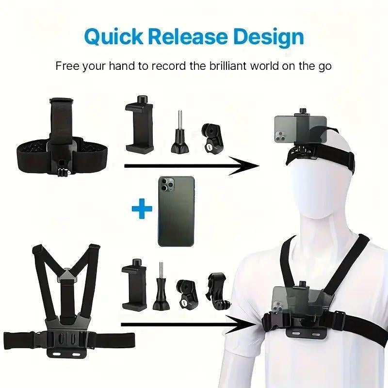 Ultimate Action Camera Strap Set with Phone Clip - Durable Mount for GoPro, Smartphones & Osmo Action - Universal Sports Camera Accessory for Adventure Enthusiasts