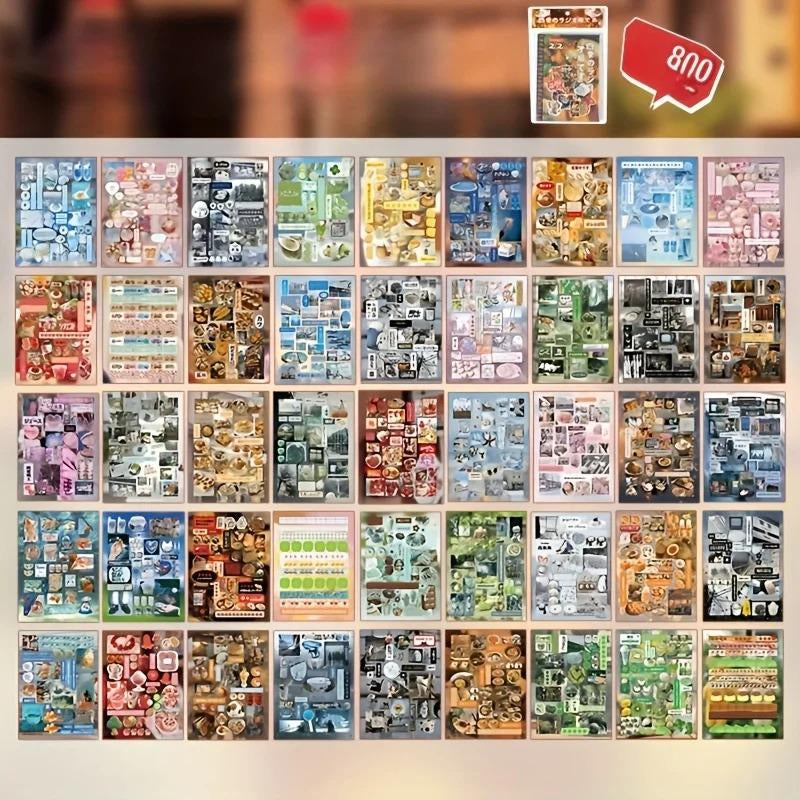 800Pcs Vintage-Inspired Retro Sticker Book for Creative Projects