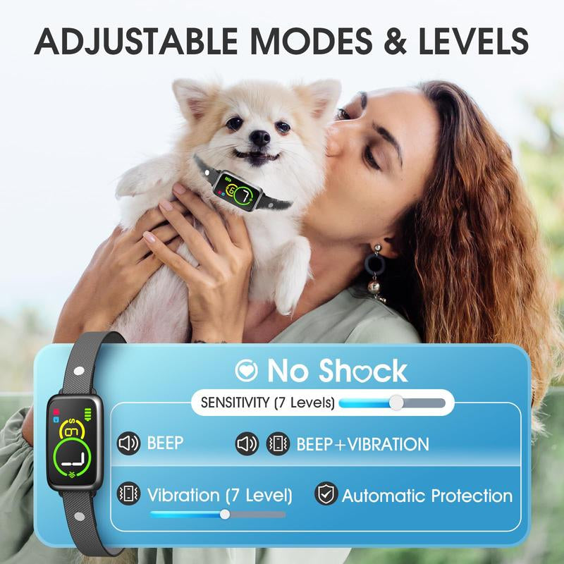 Humane Bark Collar for Small to Medium Dogs - Automatic Stop with 4 Modes & 7 Sensitivity Levels - Safe & Effective Solution in Black
