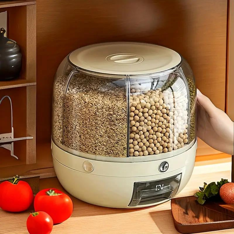 UFORU 360° Rotating Moisture-Proof Grain Dispenser - Durable Transparent Storage Container with Lid for Rice, Grains, Cereals, Flour & Pet Food - Perfect Father's Day Gift!