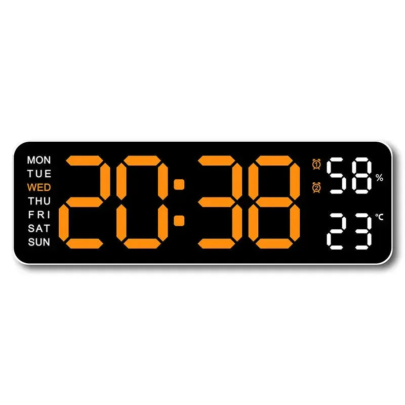 Large Digital Wall Clock with Temperature, Humidity & Auto Dimmer | USB Powered LED Alarm Table Clock