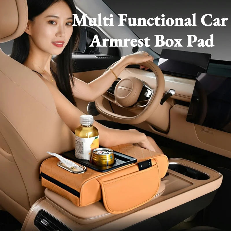 Ultimate Comfort Auto Center Console Armrest Cushion with 2 Cup Holders - All-Season Heightening Pad & Pillow Cover.Ultimate Comfort Auto Center Console Armrest Cushion with 2 Cup Holders - All-Season Heightening Pad & Pillow Cover