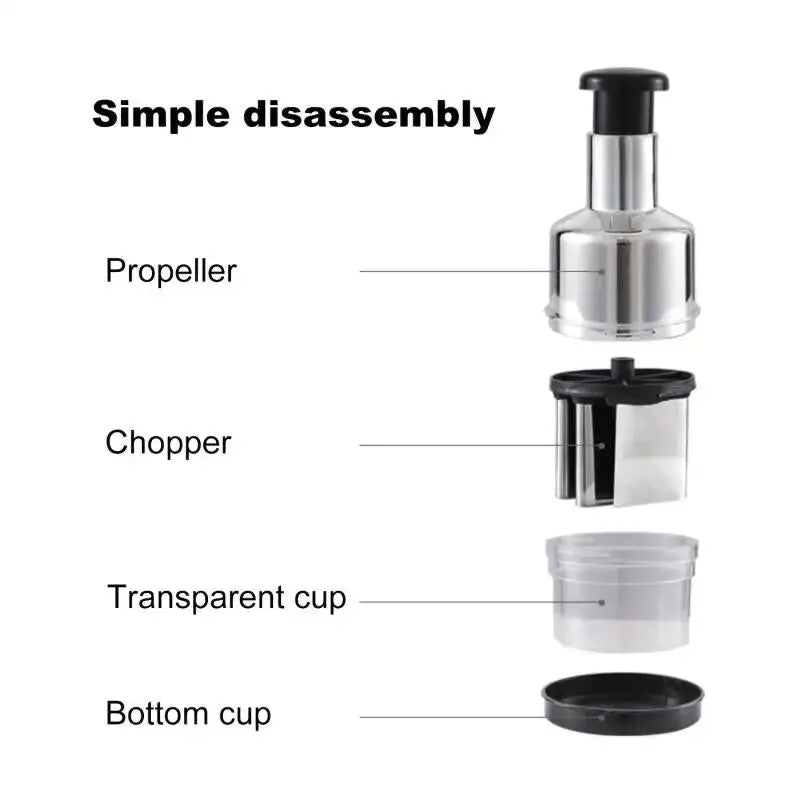 Manual Onion Chopper & Garlic Presser - Stainless Steel Food Crusher & Meat Mincer Kitchen Tool