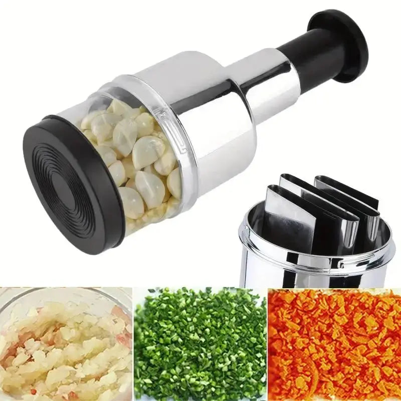 Manual Onion Chopper & Garlic Presser - Stainless Steel Food Crusher & Meat Mincer Kitchen Tool