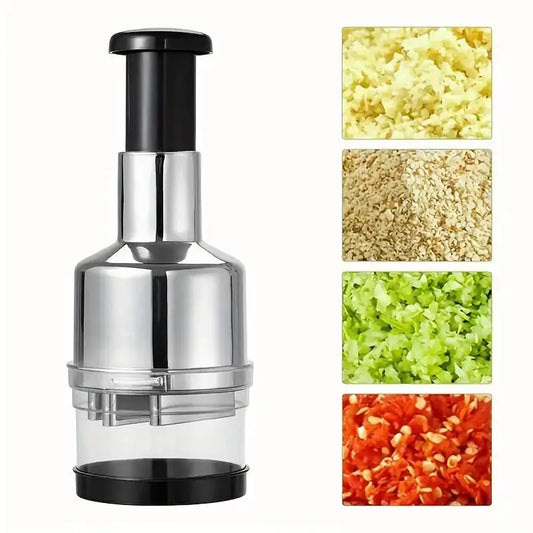 Manual Onion Chopper & Garlic Presser - Stainless Steel Food Crusher & Meat Mincer Kitchen Tool