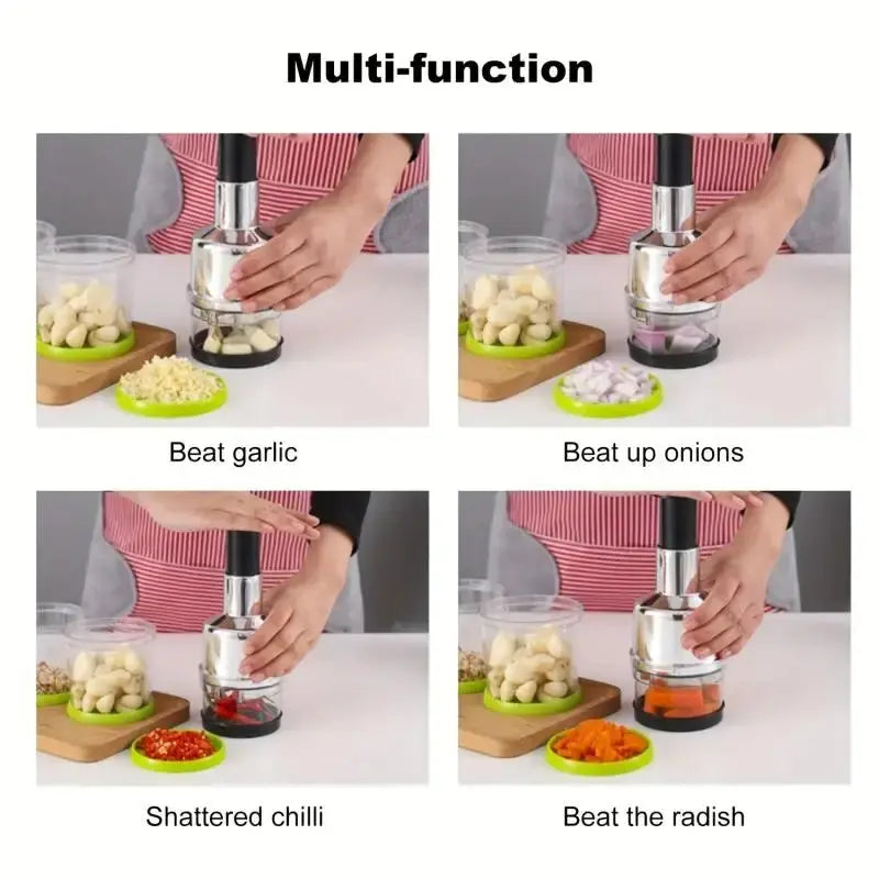 Manual Onion Chopper & Garlic Presser - Stainless Steel Food Crusher & Meat Mincer Kitchen Tool