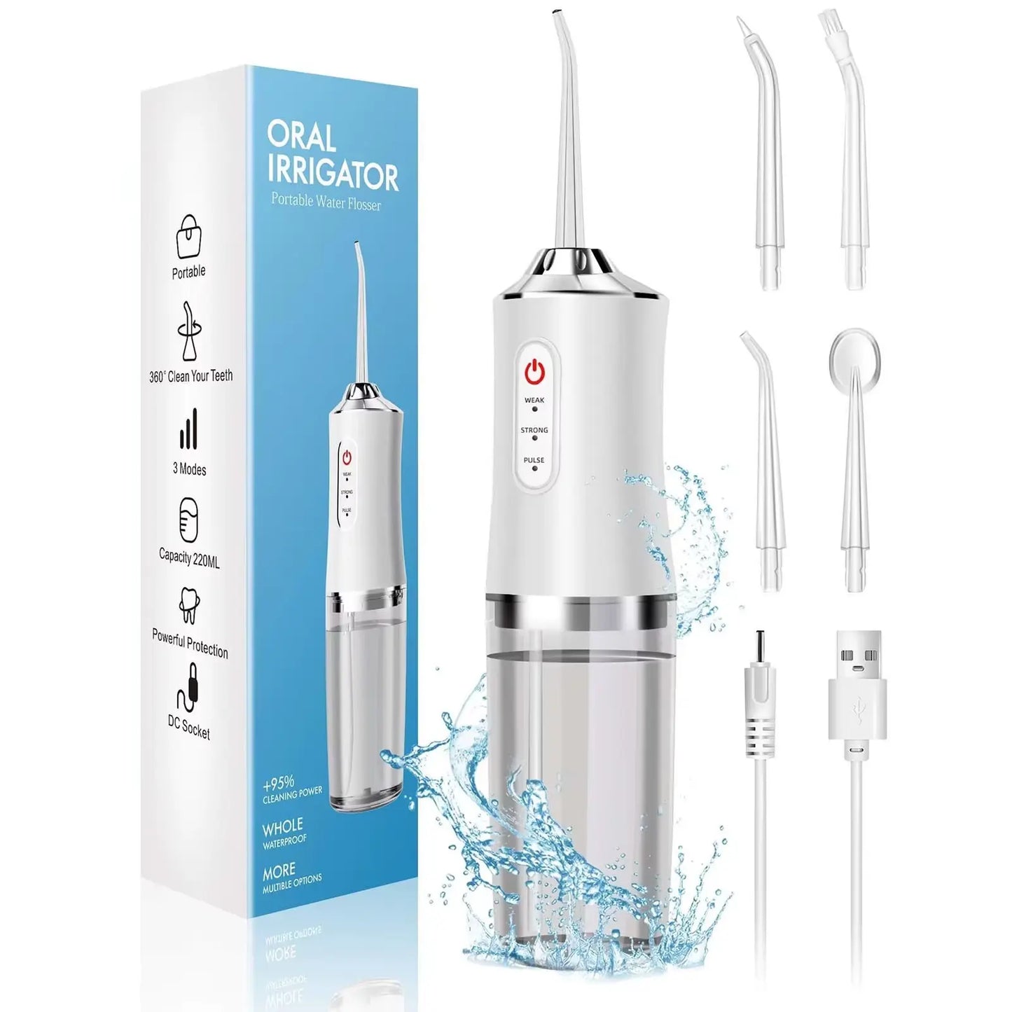 Ultrasonic Oral Irrigator | Professional IPX7 Waterproof Water Flosser. Deep Cleanse Water Flosser