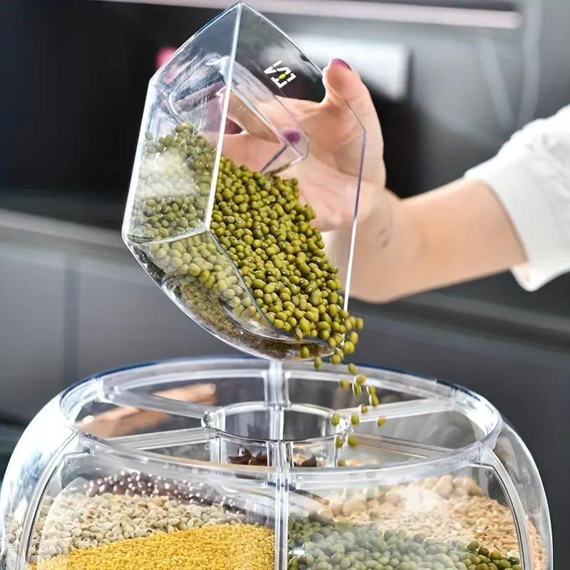 UFORU 360° Rotating Moisture-Proof Grain Dispenser - Durable Transparent Storage Container with Lid for Rice, Grains, Cereals, Flour & Pet Food - Perfect Father's Day Gift!