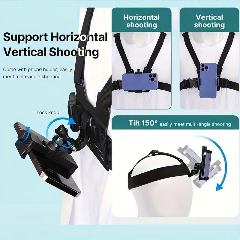 Ultimate Action Camera Strap Set with Phone Clip - Durable Mount for GoPro, Smartphones & Osmo Action - Universal Sports Camera Accessory for Adventure Enthusiasts