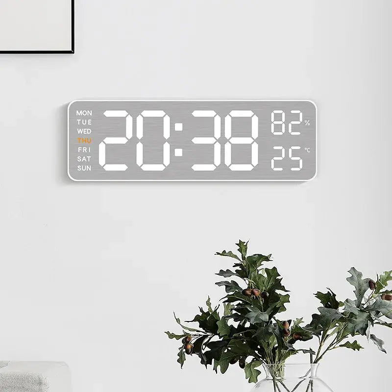 Large Digital Wall Clock with Temperature, Humidity & Auto Dimmer | USB Powered LED Alarm Table Clock