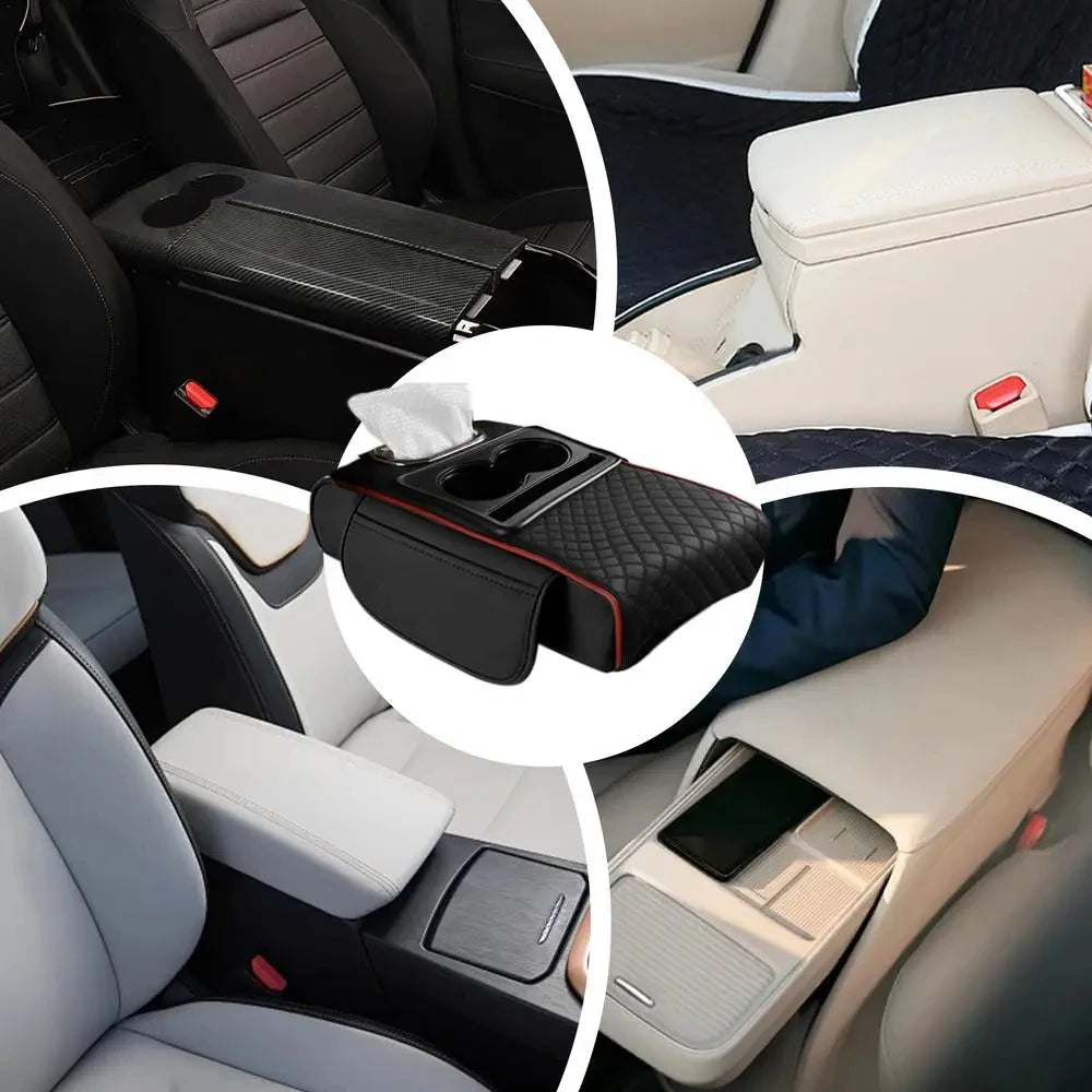 Ultimate Comfort Auto Center Console Armrest Cushion with 2 Cup Holders - All-Season Heightening Pad & Pillow Cover