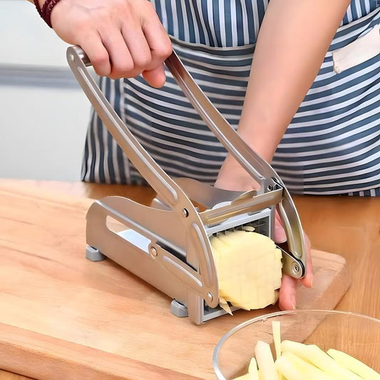 Premium Stainless Steel French Fry Cutter with 2 Blades - Perfect for Homemade Fries & Kitchen Use - Non-Slip Suction Feet Included