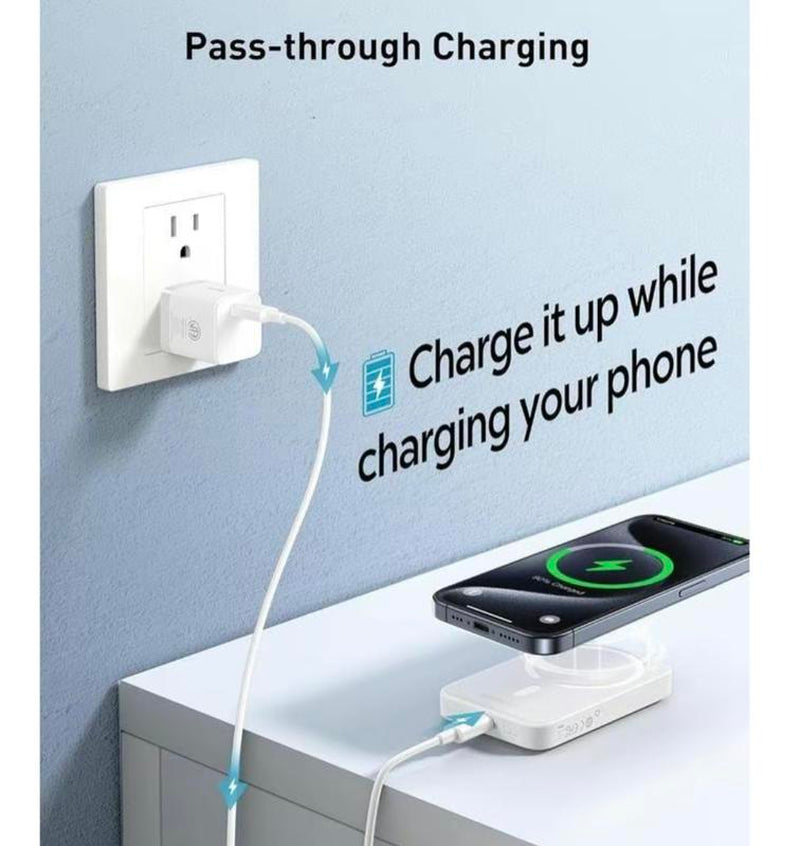 10000mAh 2-in-1 Magnetic Wireless Charger Power Bank for iPhone 16/15/14/13/12/11/Xr/X - Compact & Portable Mobile Charging Solution