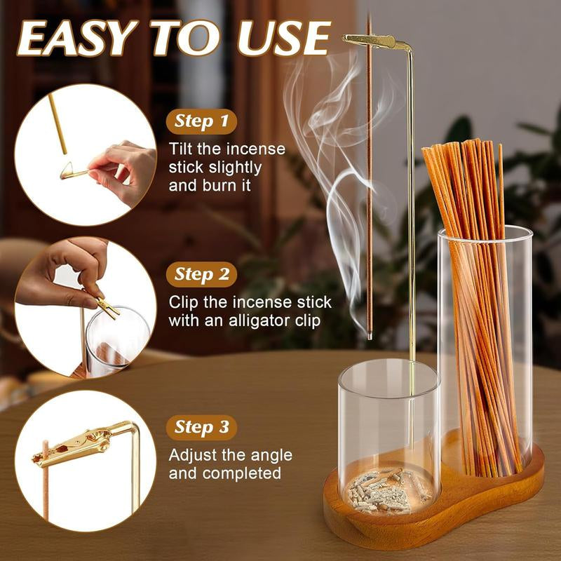 Elegant 2-in-1 Wooden Incense & Candle Holder - Aromatherapy Diffuser with Removable Glass Ash Collector, Perfect Home Decor & Unique Gift for Scent Lovers