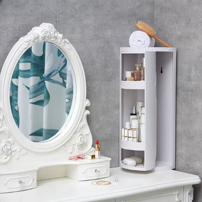 Rotating Triangle Suction Wall Storage Rack — 2-Tier Corner Organizer for Bathroom & Kitchen, Dustproof Space-Saver
