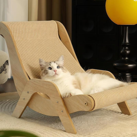 Stylish Wooden Cat Scratcher Rocker Bed - Ultimate Multi-Functional Pet Furniture for Scratching, Lounging & Relaxing Indoors or Outdoors.Stylish Wooden Cat Scratcher Rocker Bed - Ultimate Multi-Functional Pet Furniture for Scratching, Lounging & Relaxing Indoors or Outdoors