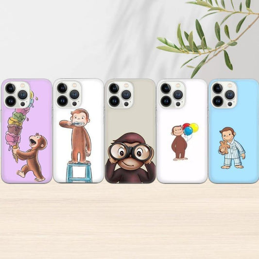 Adorable Curious George Monkey Phone Case - Friendship Cover for iPhone 16 Pro, 15, 14, 13, 12, 11