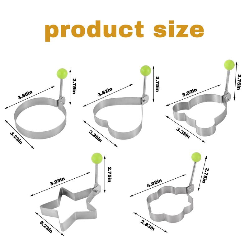 5-Piece Non-Stick Fried Egg Ring Molds Set - Perfect for Shaped Eggs on Griddle Pan