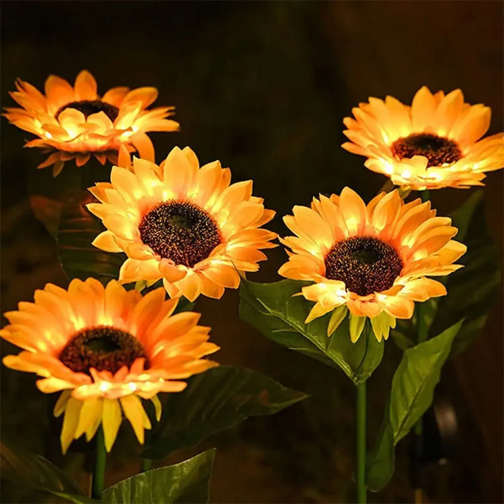 1Pc Sunflower Solar Lights Outdoor Decor with 3 Led Sunflower Yellow Flower Lights Decorative Waterproof for Garden Decoration