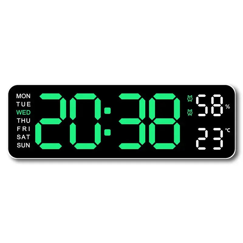 Large Digital Wall Clock with Temperature, Humidity & Auto Dimmer | USB Powered LED Alarm Table Clock