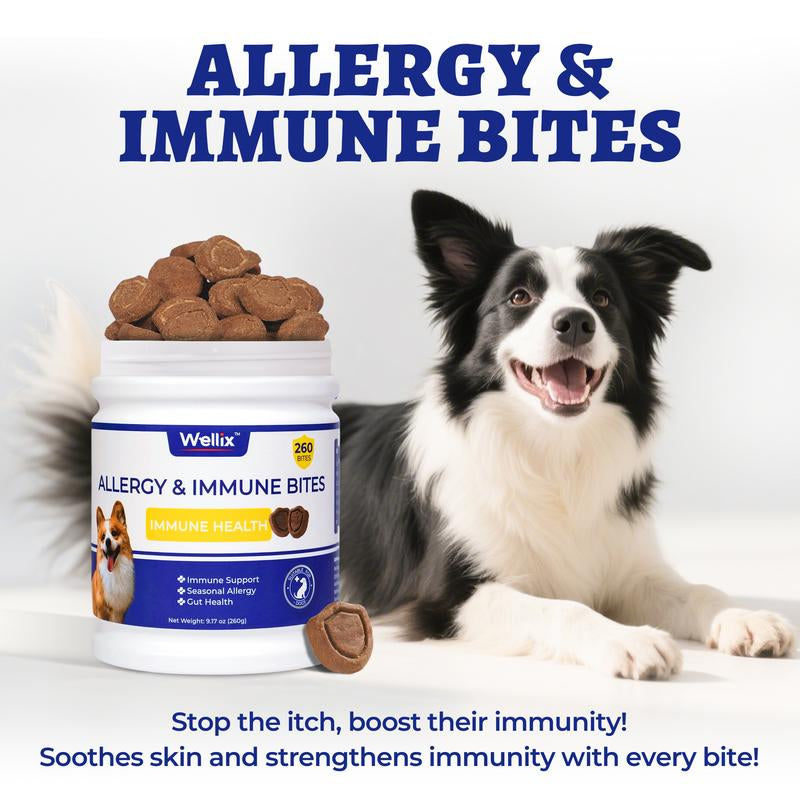 Wellix 260-Count Natural Dog Allergy Relief Chews - Soothing Itchy Skin & Ears with Immune Support