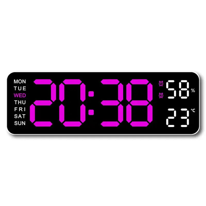 Large Digital Wall Clock with Temperature, Humidity & Auto Dimmer | USB Powered LED Alarm Table Clock