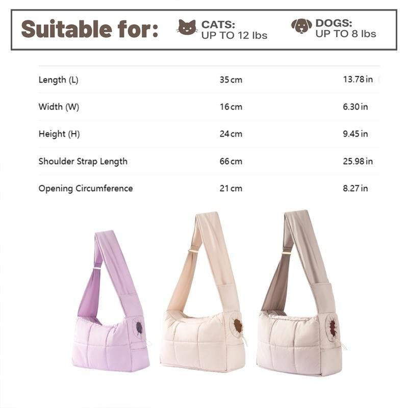 Hipipet Escape-Proof Quilted Sling Carrier - Stylish & Spacious Pet Bag for Cats & Small Dogs, Perfect for Outdoor Adventures
