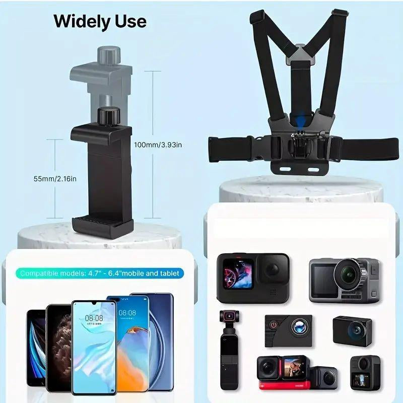 Ultimate Action Camera Strap Set with Phone Clip - Durable Mount for GoPro, Smartphones & Osmo Action - Universal Sports Camera Accessory for Adventure Enthusiasts
