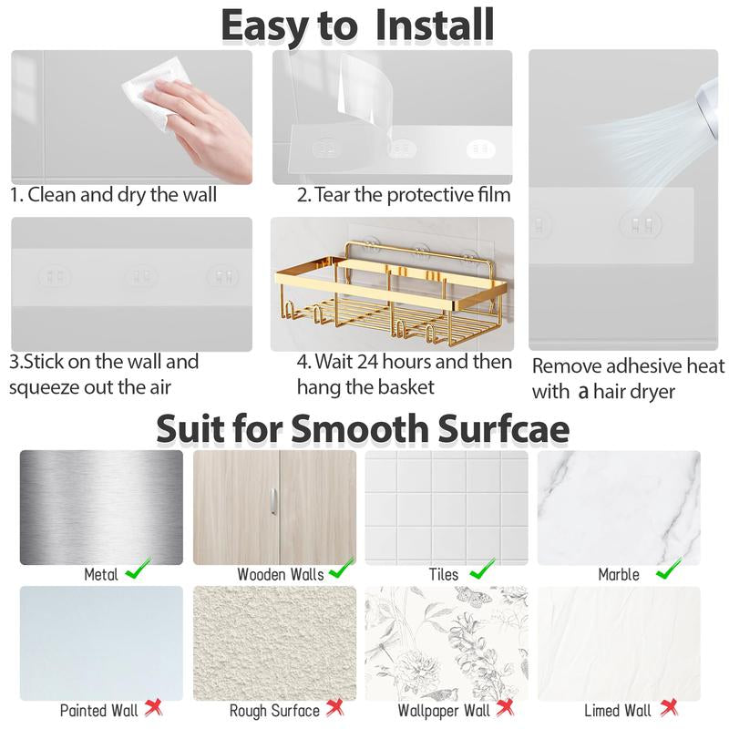 5-Pack Rust-Proof Waterproof Shower Shelves - Large Capacity Wall-Mounted Organizer with Soap Holder, No Drilling Required, Minimalist Stainless Steel Caddy for Bathroom and Kitchen Decor