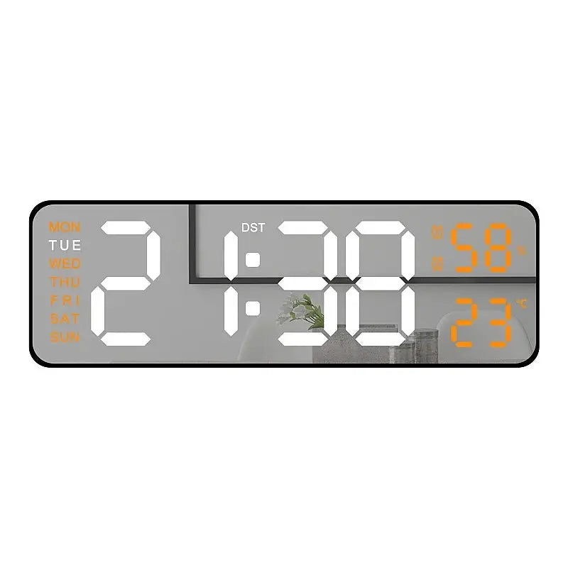 Large Digital Wall Clock with Temperature, Humidity & Auto Dimmer | USB Powered LED Alarm Table Clock