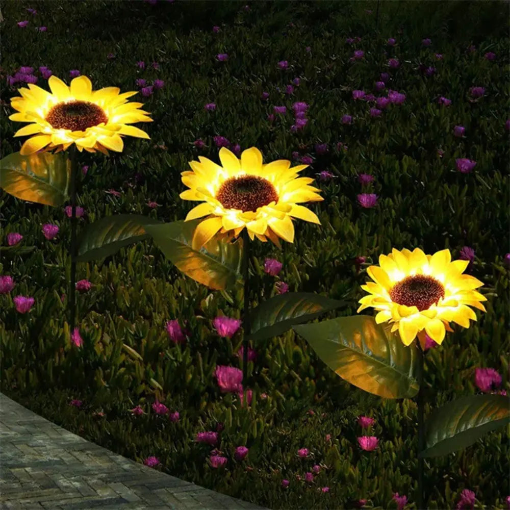 1Pc Sunflower Solar Lights Outdoor Decor with 3 Led Sunflower Yellow Flower Lights Decorative Waterproof for Garden Decoration