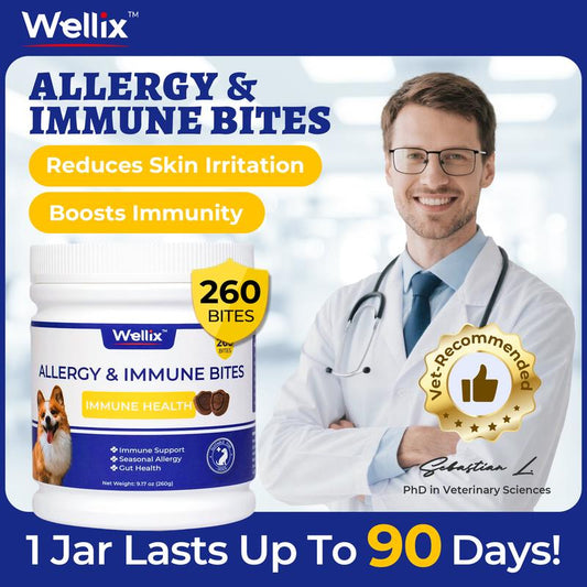Wellix 260-Count Natural Dog Allergy Relief Chews - Soothing Itchy Skin & Ears with Immune Support