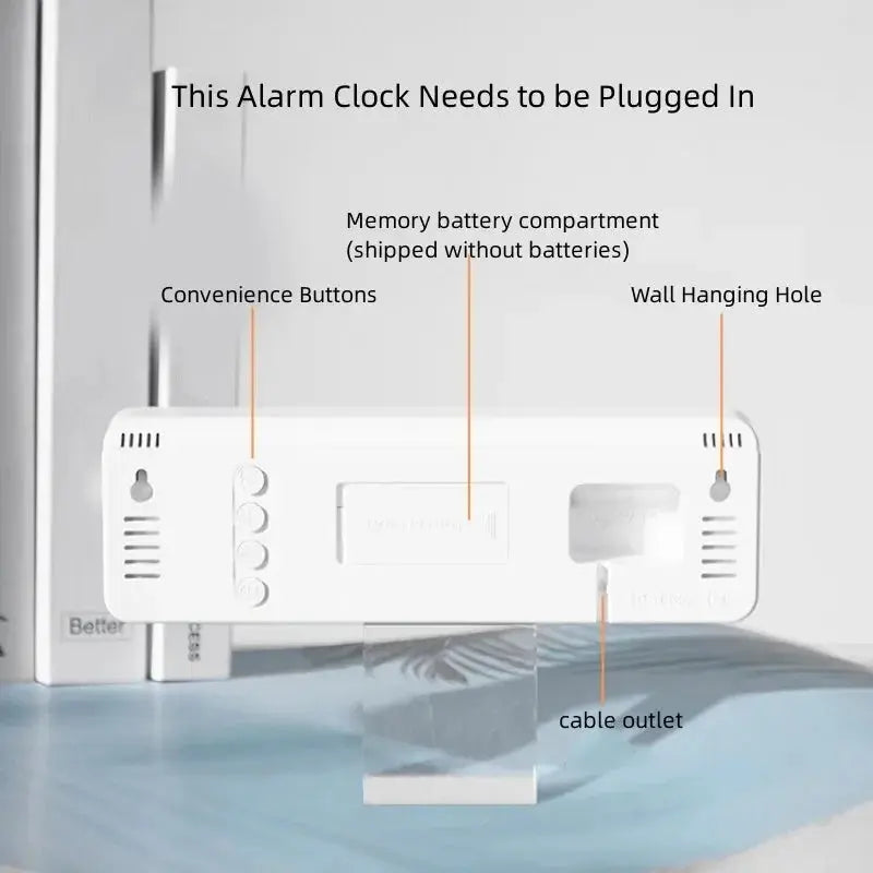 Large Digital Wall Clock with Temperature, Humidity & Auto Dimmer | USB Powered LED Alarm Table Clock