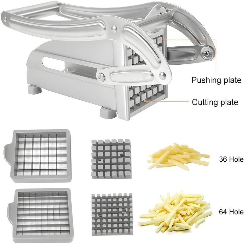Premium Stainless Steel French Fry Cutter with 2 Blades - Perfect for Homemade Fries & Kitchen Use - Non-Slip Suction Feet Included