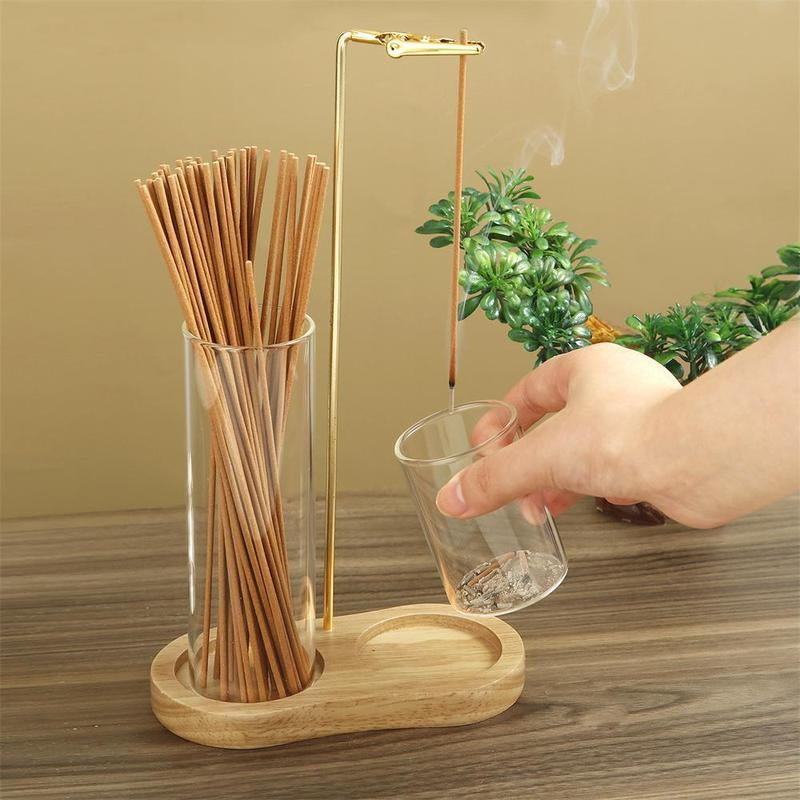 Elegant 2-in-1 Wooden Incense & Candle Holder - Aromatherapy Diffuser with Removable Glass Ash Collector, Perfect Home Decor & Unique Gift for Scent Lovers
