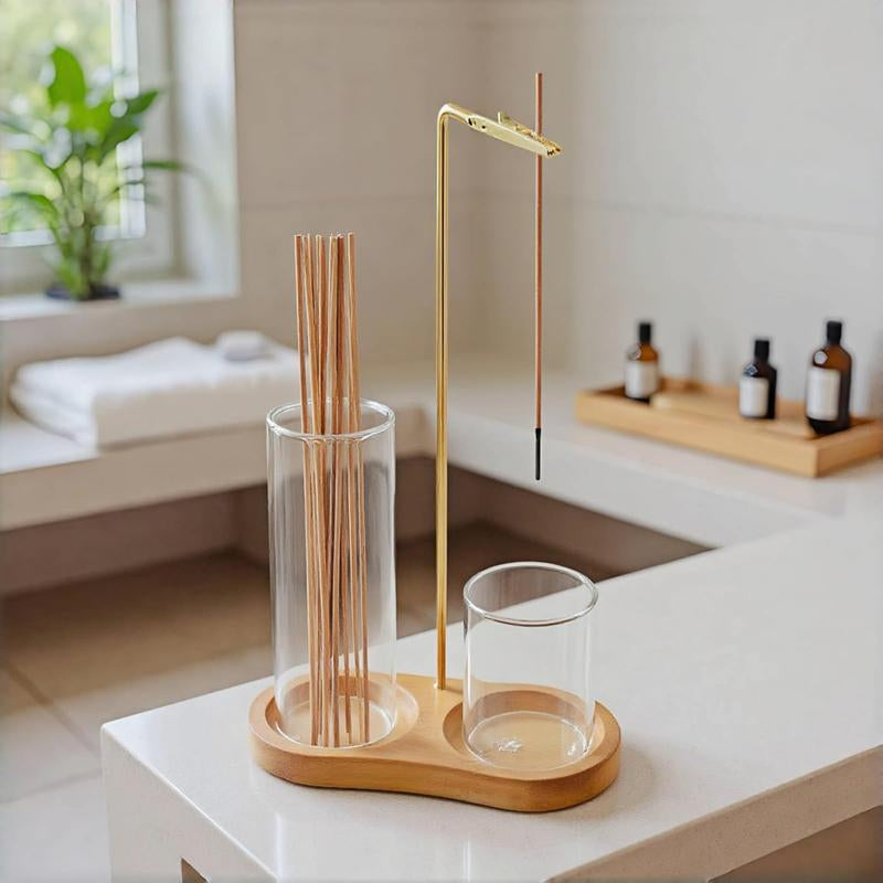 Elegant 2-in-1 Wooden Incense & Candle Holder - Aromatherapy Diffuser with Removable Glass Ash Collector, Perfect Home Decor & Unique Gift for Scent Lovers
