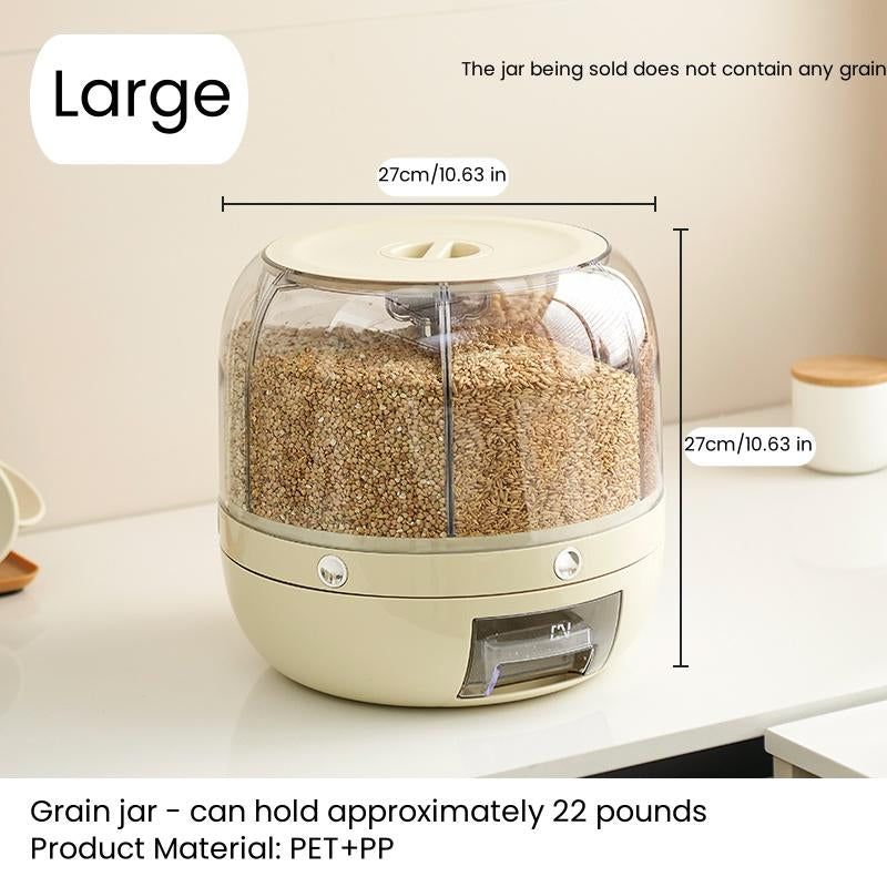 UFORU 360° Rotating Moisture-Proof Grain Dispenser - Durable Transparent Storage Container with Lid for Rice, Grains, Cereals, Flour & Pet Food - Perfect Father's Day Gift!