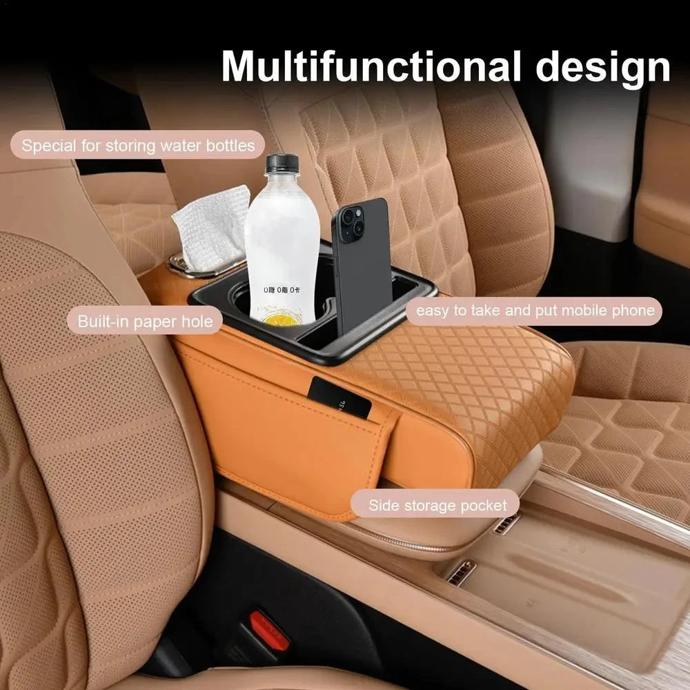 Ultimate Comfort Auto Center Console Armrest Cushion with 2 Cup Holders - All-Season Heightening Pad & Pillow Cover