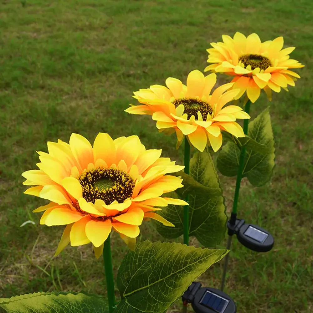 1Pc Sunflower Solar Lights Outdoor Decor with 3 Led Sunflower Yellow Flower Lights Decorative Waterproof for Garden Decoration