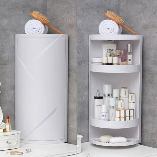 Rotating Triangle Suction Wall Storage Rack — 2-Tier Corner Organizer for Bathroom & Kitchen, Dustproof Space-Saver. Rotating Triangle Suction Wall Storage Rack — 2-Tier Corner Organizer for Bathroom & Kitchen, Dustproof Space-Saver