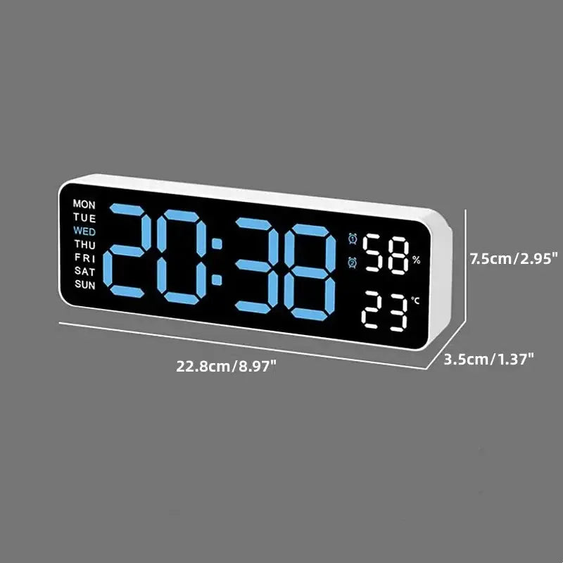 Large Digital Wall Clock with Temperature, Humidity & Auto Dimmer | USB Powered LED Alarm Table Clock