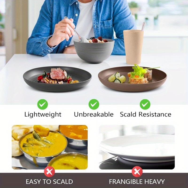 16-Piece Eco-Friendly Wheat Straw Cutlery Set for 4 - Complete Dinnerware with Plates, Bowls, and Cups - Dishwasher-Safe and Reusable - Ideal for Family Gatherings, Camping, and Parties